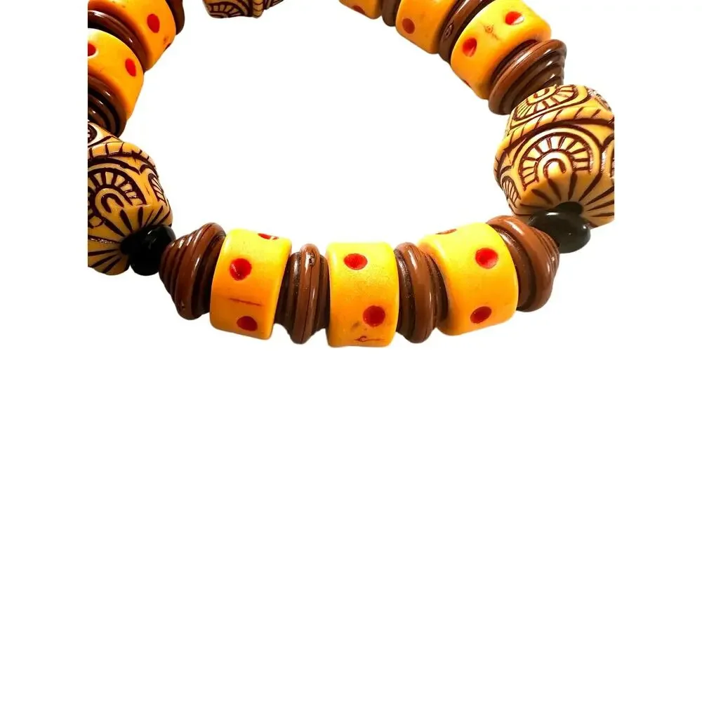 Yellow Beaded Tribal Style Stretch Bracelet